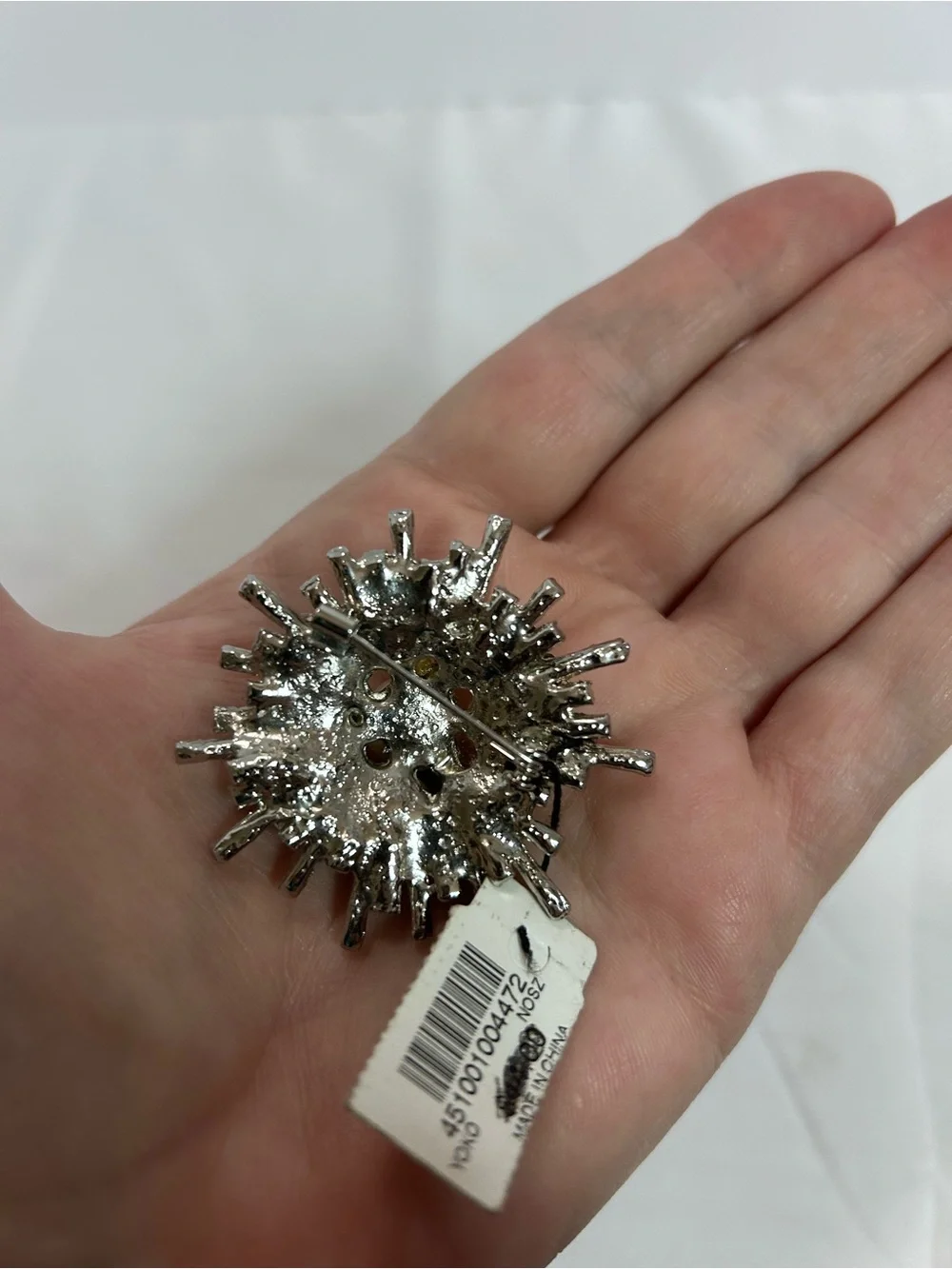 Chico's Pearl & Crystal Sunburst Brooch - Ivory and Silver